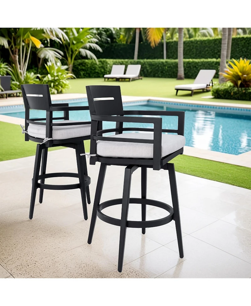 Streamdale Furniture Modern Outdoor Swivel Bar Chairs - Black Aluminum & Sunbrella