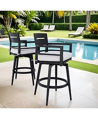 Streamdale Furniture Modern Outdoor Swivel Bar Chairs - Black Aluminum & Sunbrella