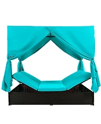 Streamdale Furniture Outdoor Patio Wicker Sunbed Daybed with Cushions Adjustable Seats