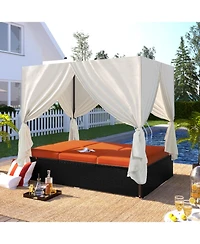 Streamdale Furniture Outdoor Patio Wicker Sunbed Daybed with Cushions Adjustable Seats