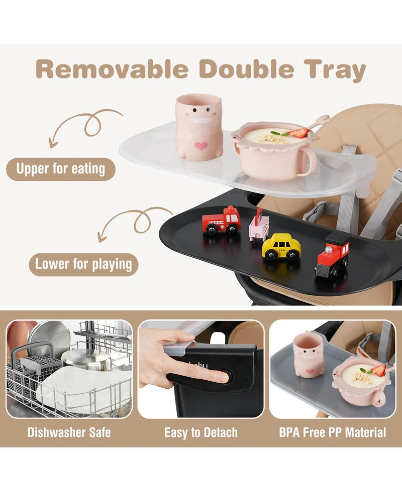 Costway 6-in-1 Convertible Wooden Baby Highchair Infant Feeding Chair w/ Removable Tray