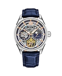 Stuhrling Vanguard 1019.02 Legacy Collection Dual Time Automatic Skeleton Watch 42mm Stainless Steel Blue Dial Leather Strap