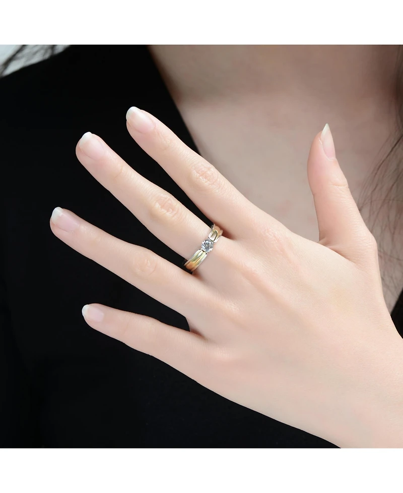 Rachel Glauber Two Tone with Clear Cubic Zirconia Band Ring