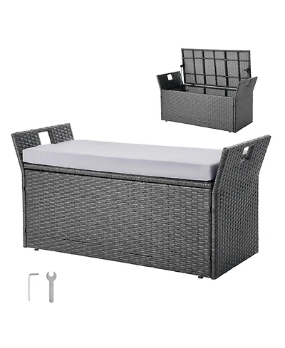 Slickblue Outdoor Storage Bench Pe Rattan 40Gal Waterproof Deck Box with Seating