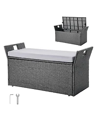 Slickblue Outdoor Storage Bench Pe Rattan 40Gal Waterproof Deck Box with Seating