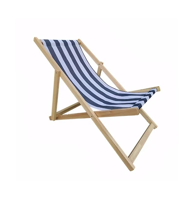 Slickblue Populus Wood Folding Sling Chair with Broad Stripe Fabric for Outdoor Lounging