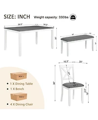 Casainc 6 Piece Dining Table Set with Bench and 4 Chairs for Kitchen or Dining Room