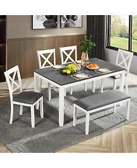 Casainc 6 Piece Dining Table Set with Bench and 4 Chairs for Kitchen or Dining Room