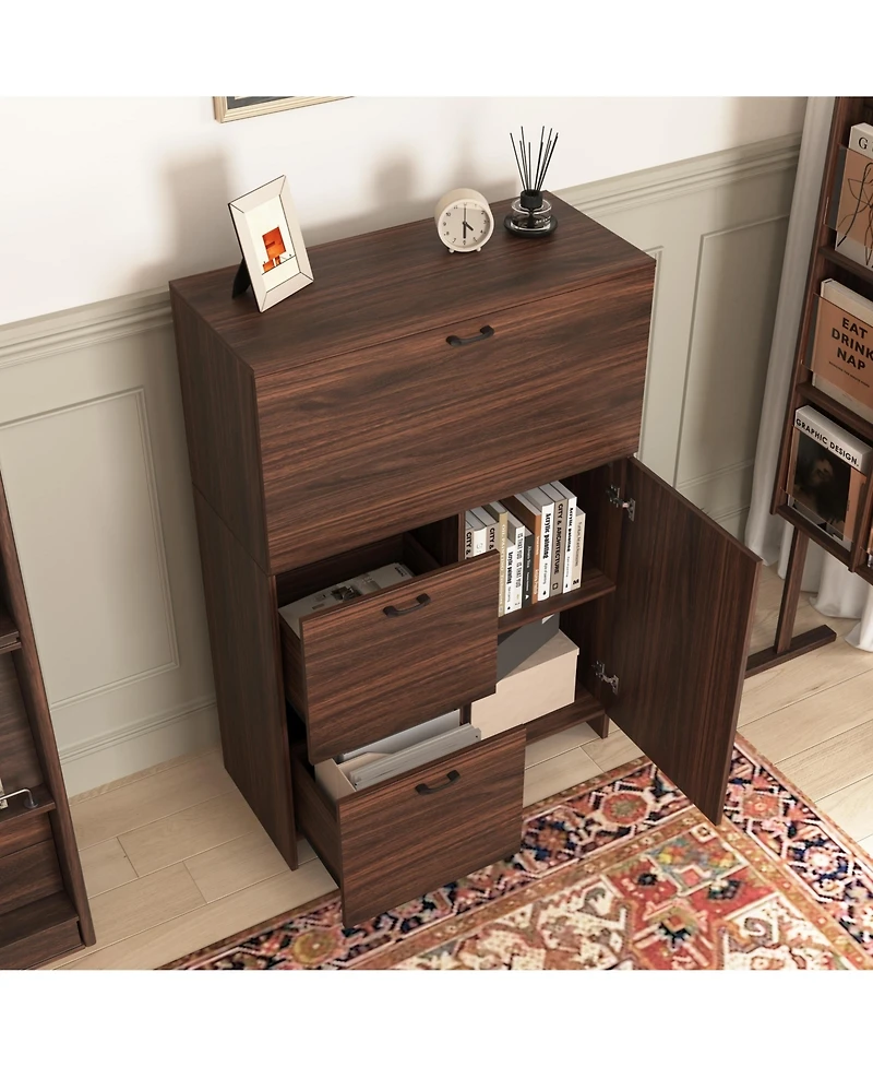 Casainc Desk Cabinet with Foldable Desktop, Storage Drawer and Shelves for Small Spaces