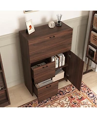 Casainc Desk Cabinet with Foldable Desktop, Storage Drawer and Shelves for Small Spaces