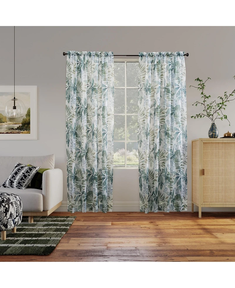 No. 918 Fauna Foliage Print Crushed Voile Sheer Rod Pocket Curtain Panel