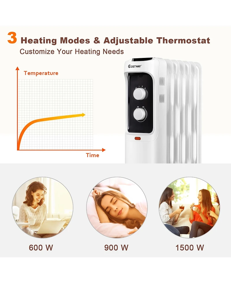 Costway 1500W Oil Filled Heater Portable Radiator Space Heater
