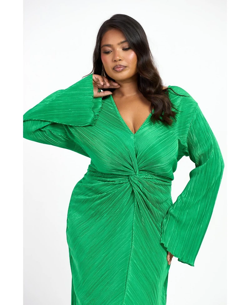 Fashion-szn Curve Women's Plisse Flare Sleeve Midaxi Dress