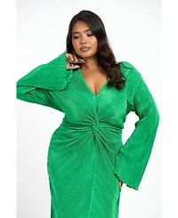 Fashion-szn Curve Women's Plisse Flare Sleeve Midaxi Dress