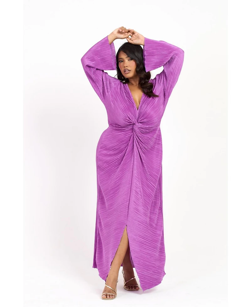 Fashion-szn Curve Women's Plisse Flare Sleeve Midaxi Dress