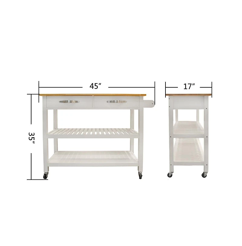 Casainc Mobile Kitchen Island Cart with Rubber Wood Top, Lockable Wheels and Storage Drawers