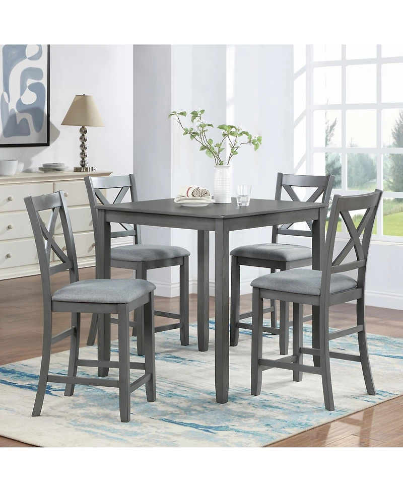 Casainc 5 Piece Square Counter Height Dining Table Set with 4 Upholstered Chairs