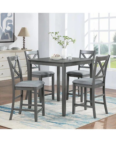 Casainc 5 Piece Square Counter Height Dining Table Set with 4 Upholstered Chairs