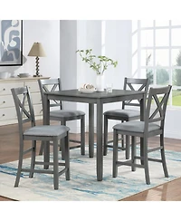 Casainc 5 Piece Square Counter Height Dining Table Set with 4 Upholstered Chairs