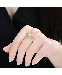 Rachel Glauber 14k Gold Plated with Clear Cubic Zirconia Solitaire Ring