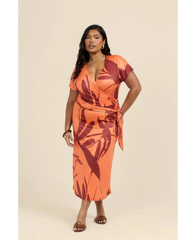 Fashion-szn Curve Plus Floral Wrap Jersey Midi Dress