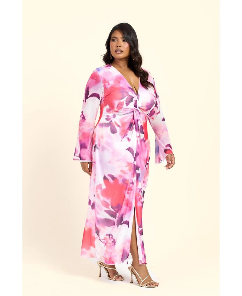 Fashion-szn Curve Women's Floral Twist Front Midi Dress