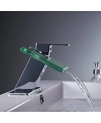 Greenspring Glass Spout Waterfall Single Hole Single Handle Bathroom Sink Faucet With Pop Up Drain With Overflow