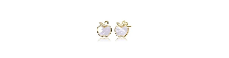 GiGiGirl Sterling Silver 14K Gold Plated with White Mother-of-Pearl Apple Stud Earrings for Kids