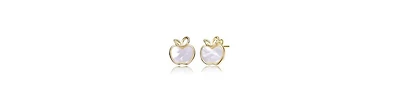 GiGiGirl Sterling Silver 14K Gold Plated with White Mother-of-Pearl Apple Stud Earrings for Kids