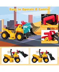 6V Kids Ride On Bulldozer with Folding Basketball Hoop and Balls