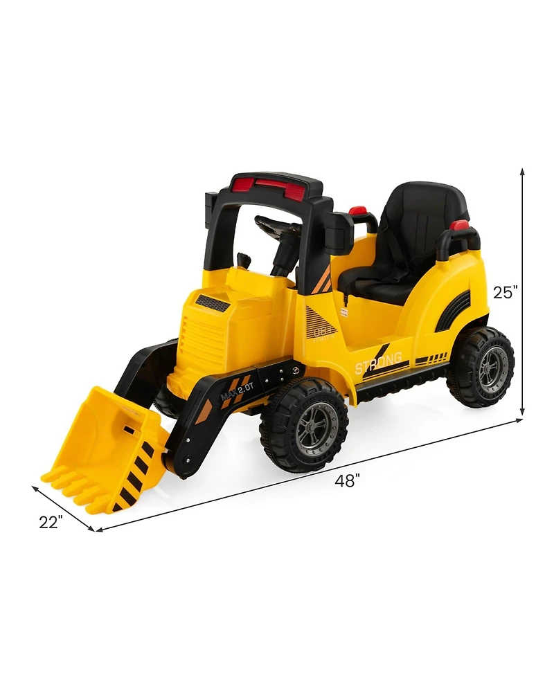 12V Kids Ride On Construction Tractor with Electric Adjustable Bucket