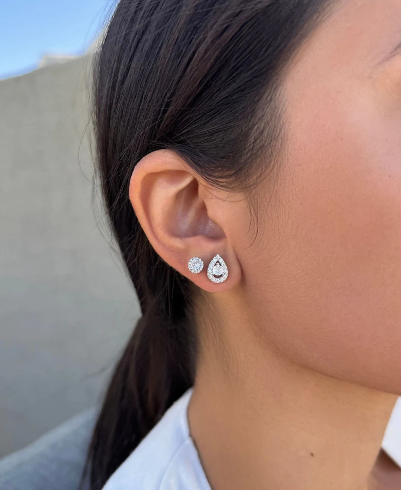 Adornia Silver Halo Stud Earrings Set