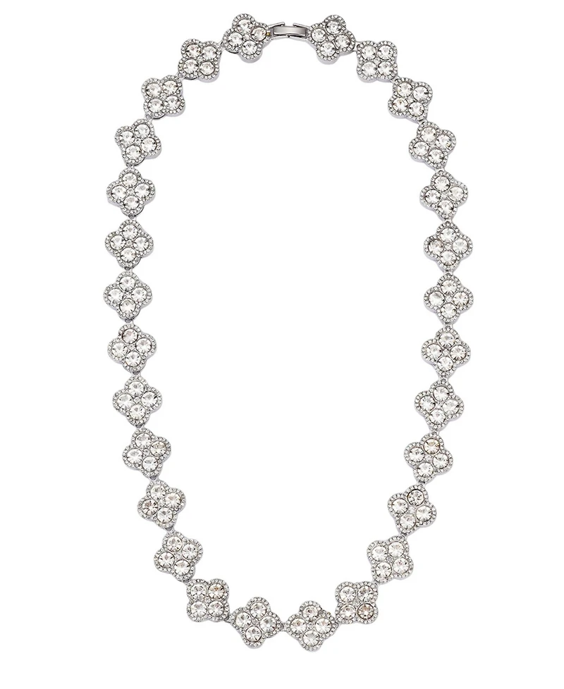Adornia Silver Crystal Clover Link Chain Necklace