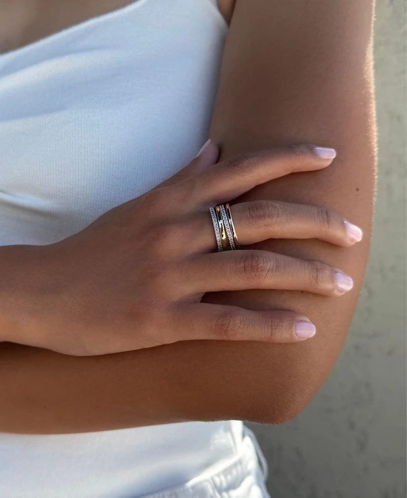 Adornia Mixed Metal Cubic Zirconia Connected 4-Piece Stack Ring