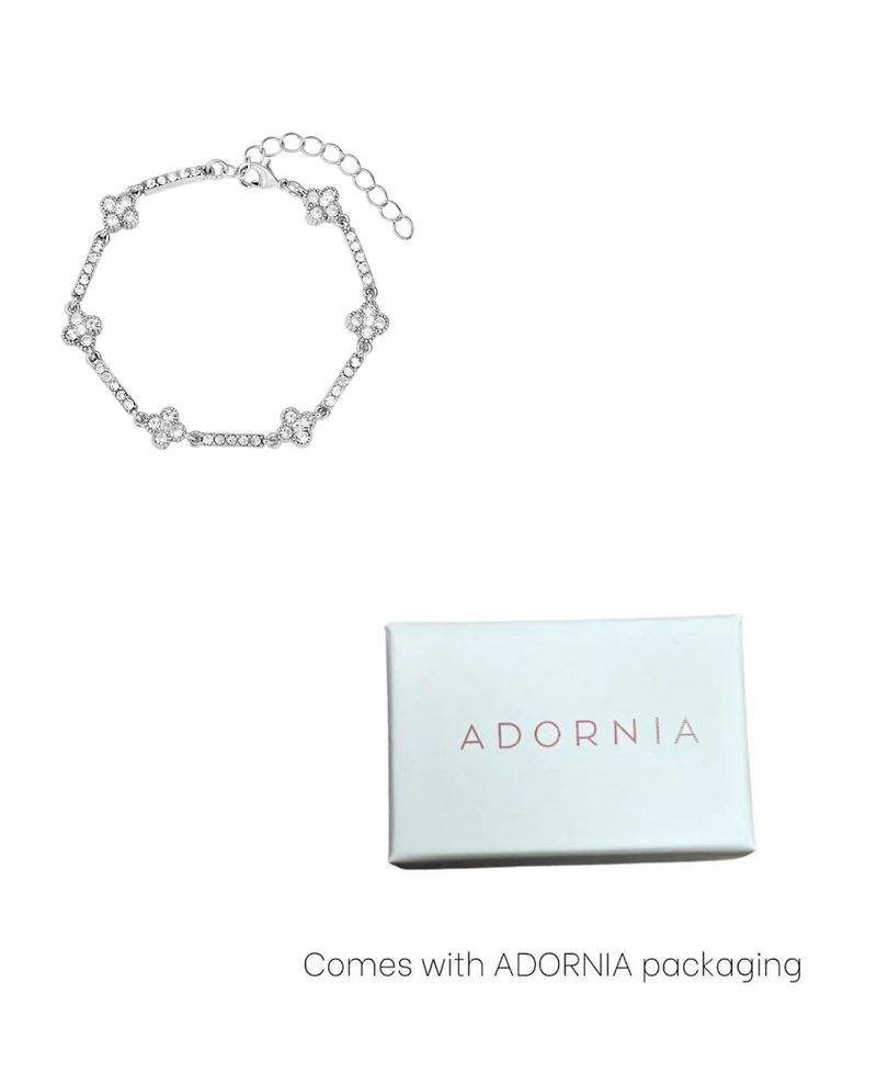 Adornia Silver Crystal Clover Tennis Bracelet