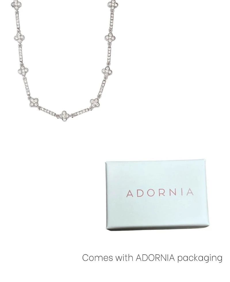 Adornia Silver Crystal Clover Tennis Necklace