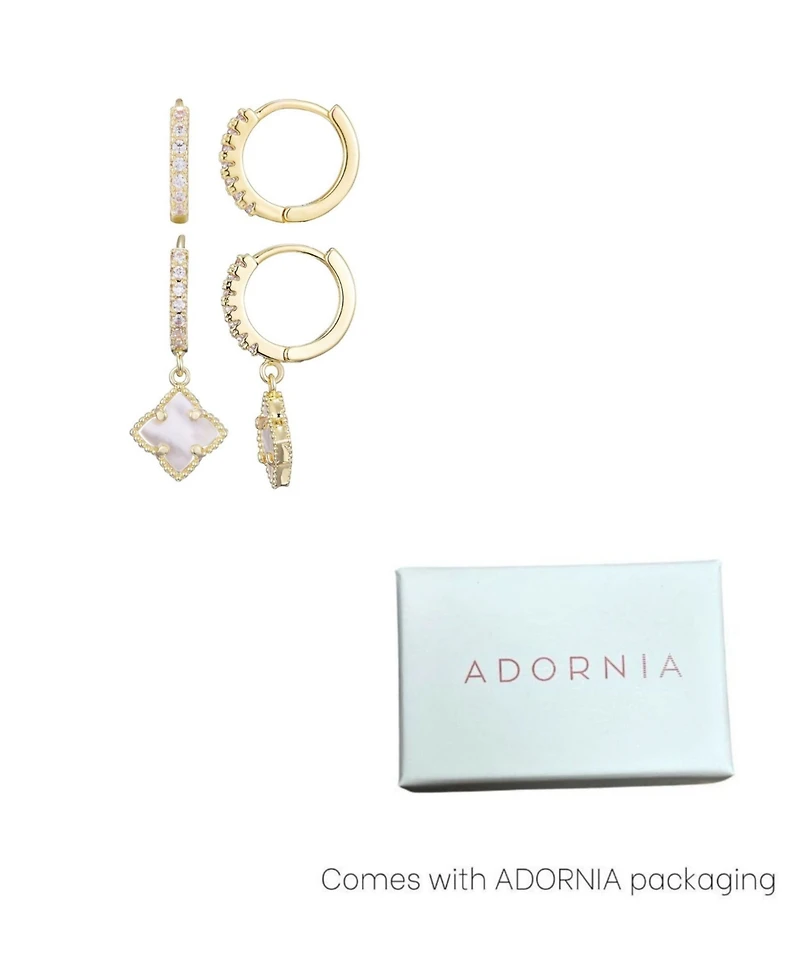 Adornia Gold Cubic Zirconia Mother of Pearl Clover Huggie Set
