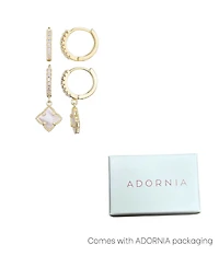Adornia Gold Cubic Zirconia Mother of Pearl Clover Huggie Set