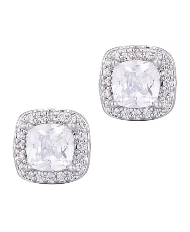 Adornia Silver Cubic Zirconia Cushion Halo Stud Earrings