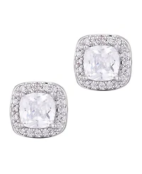 Adornia Silver Cubic Zirconia Cushion Halo Stud Earrings