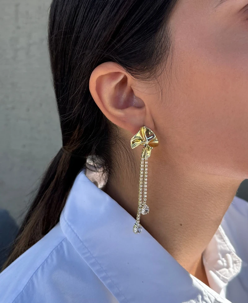 Adornia Gold Crystal Flower Tennis Drop Earrings