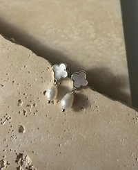 Adornia Silver Freshwater Pearl Clover Drop Earrings