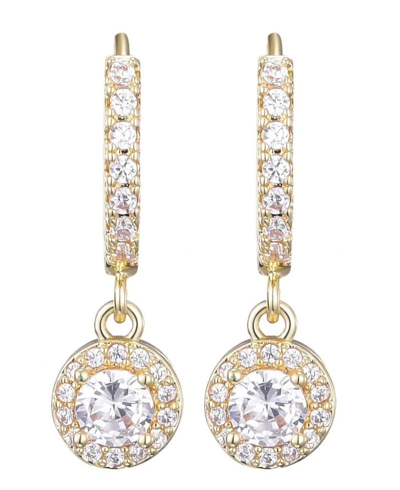 Adornia Gold Cubic Zirconia Halo Drop Huggie Hoop Earrings
