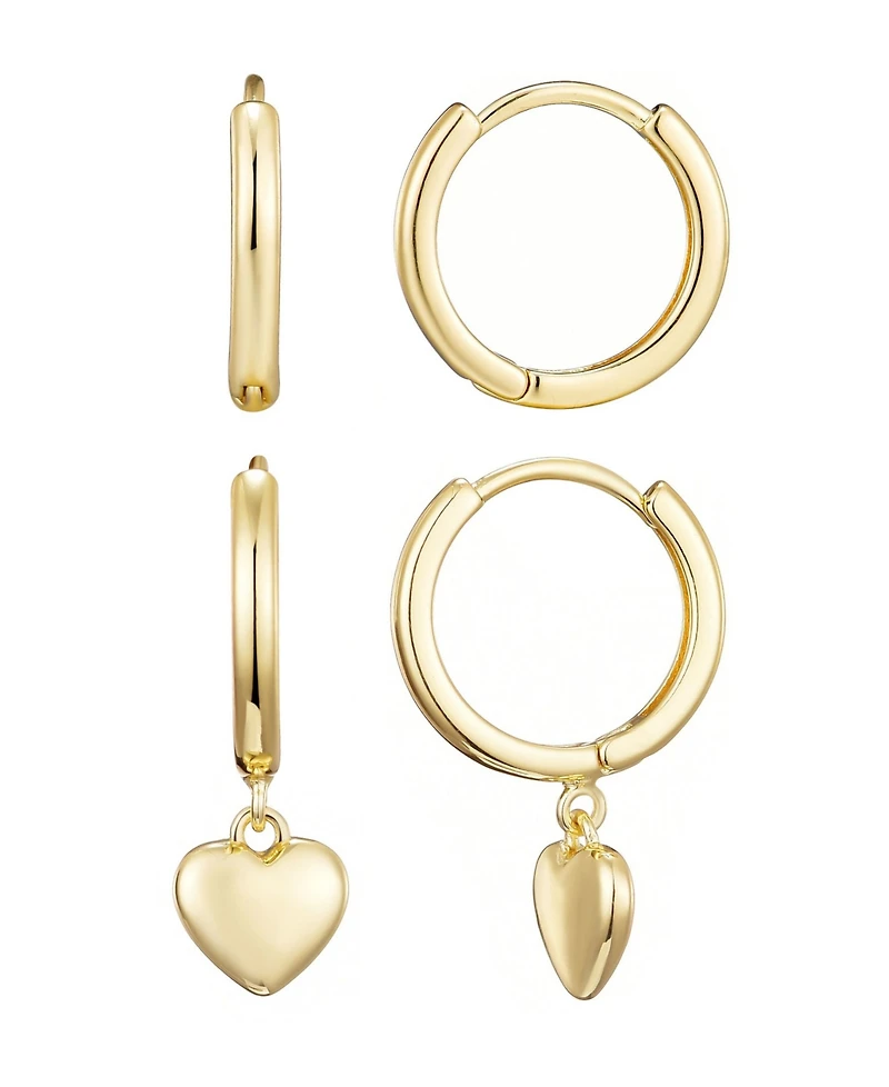 Adornia Gold Heart Huggie Earring Set