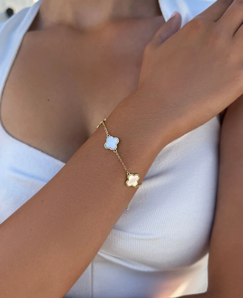 Adornia Gold Plated Mother of Pearl Clover Station Bracelet