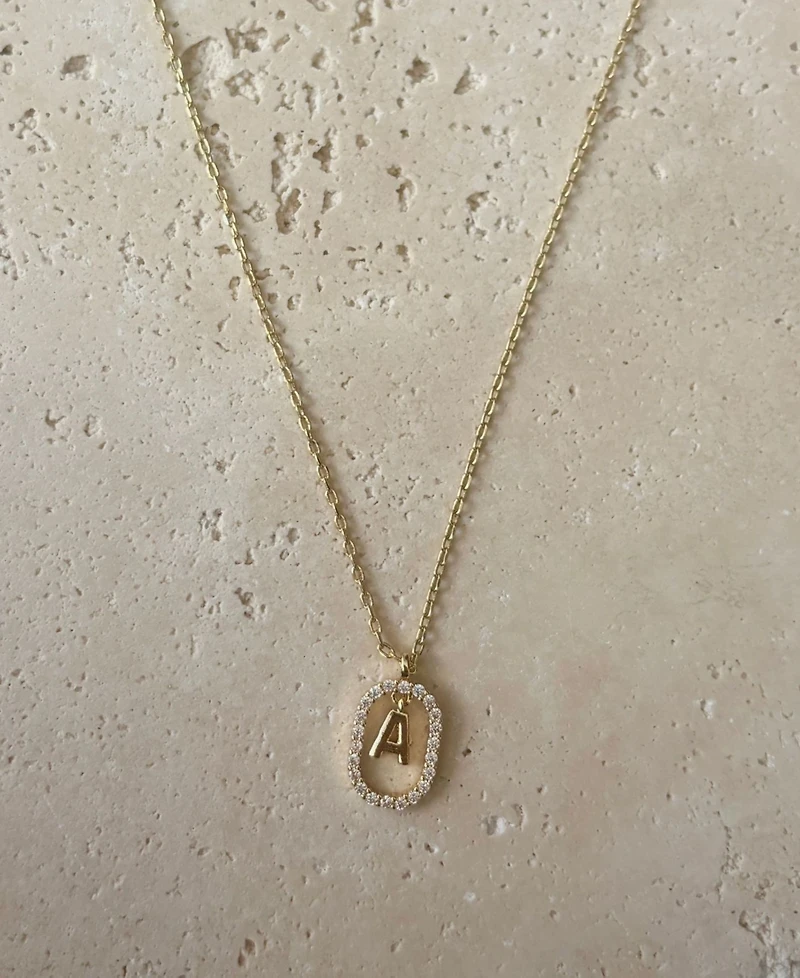 Adornia Gold Plated Cubic Zirconia Floating Letter Frame Necklace