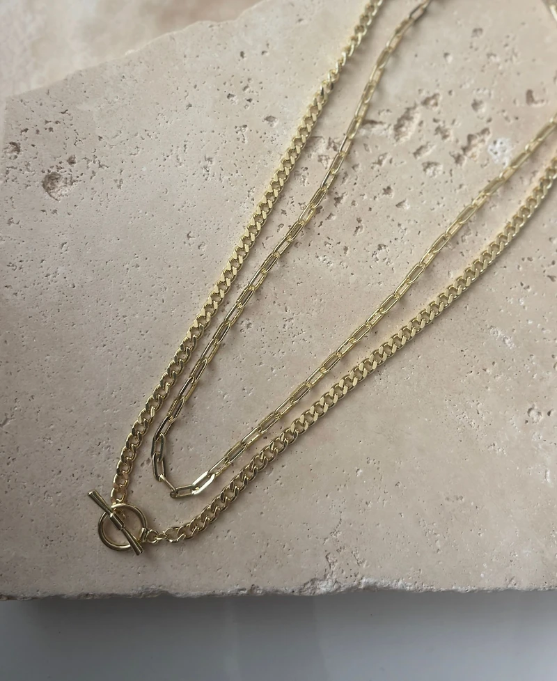 Adornia Gold Toggle and Paperclip Set of Two Necklaces