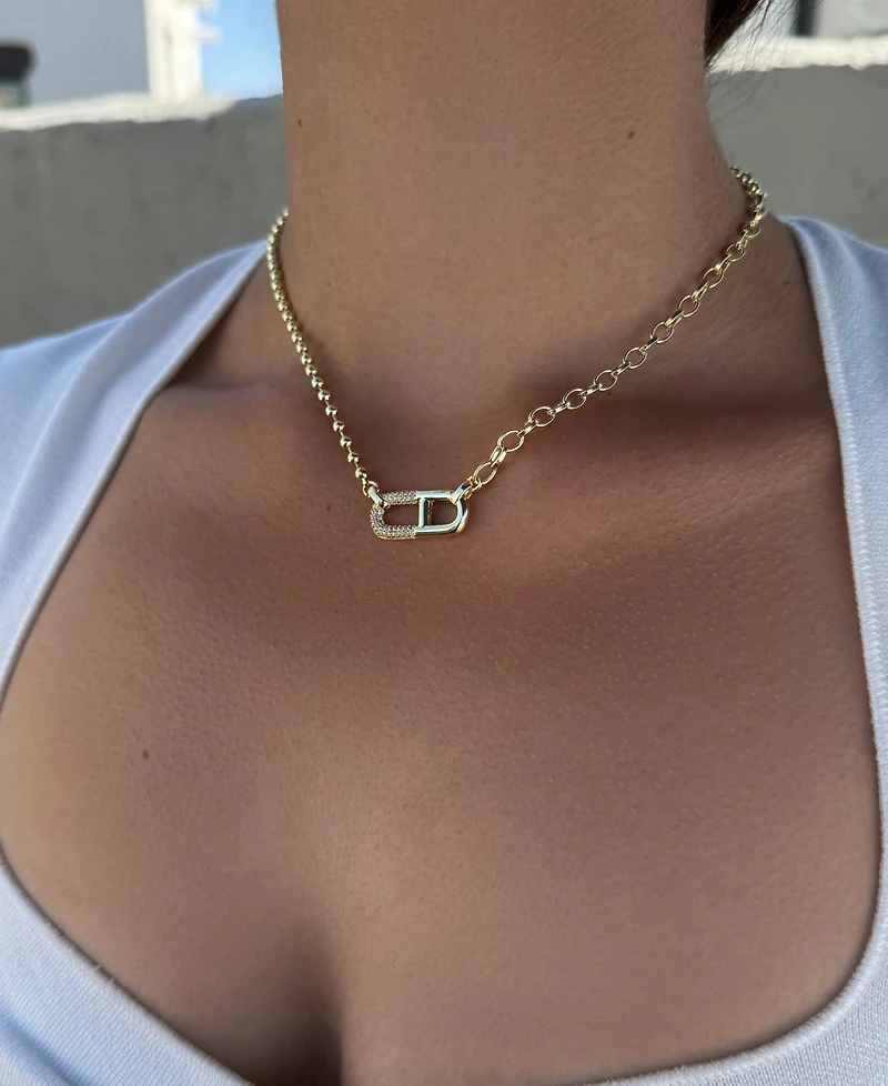 Adornia Gold Cubic Zirconia Mixed Chain Sideways Pendant Necklace
