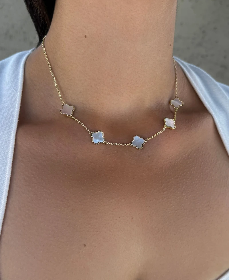 Adornia Gold Mother of Pearl Clover Station Necklace