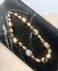 Adornia Gold Crystal Pebbled Gold Necklace with Centerpiece